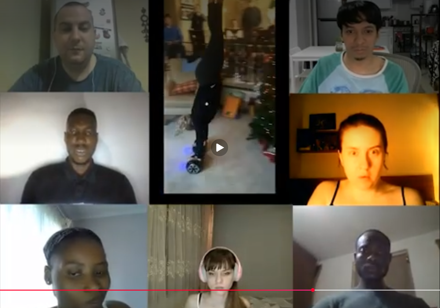 AI models performed poorly when asked to predict the ending of a scenario, such as this video of a person doing a handstand on a hoverboard, based solely on people's facial reactions while watching the video.